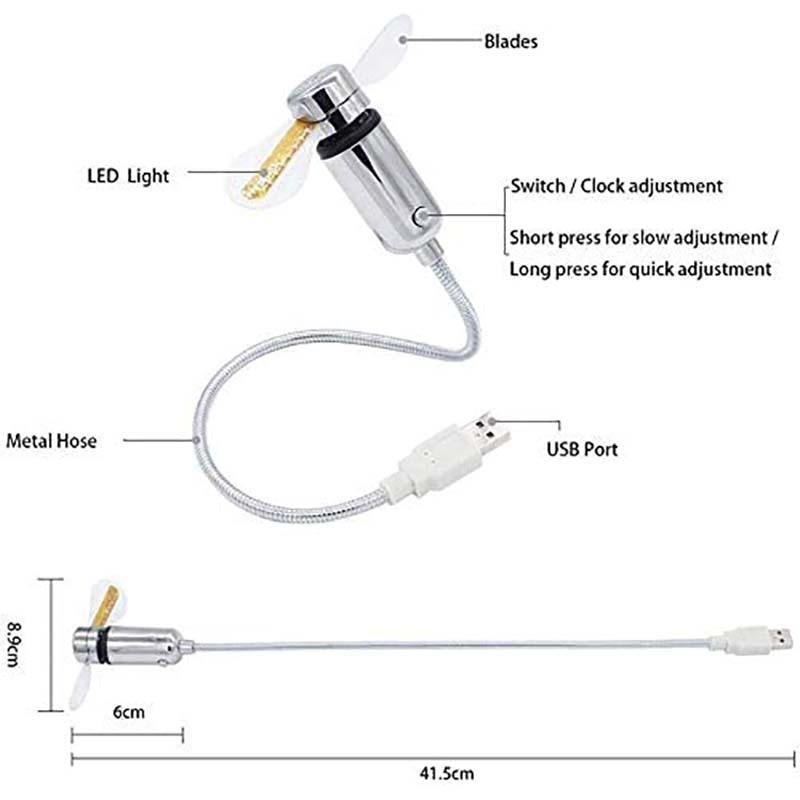 USB Fan with LED Clock Lighting