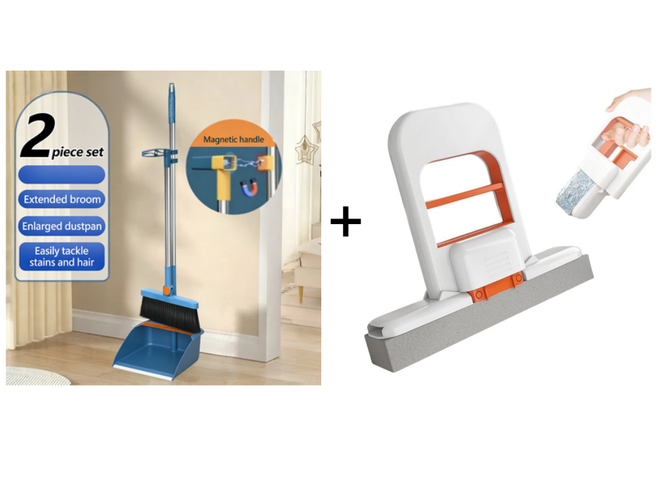 Stand-Up Dustpan Set with 180° Rotating Broom
