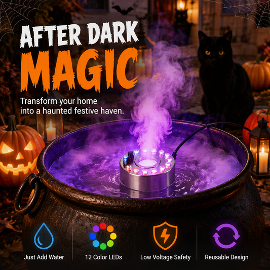 12-LED Ultrasonic Mist Maker Fogger – Creates cool mist & colourful light – Perfect for humidifiers, fountains or Halloween decor – runs quietly in water