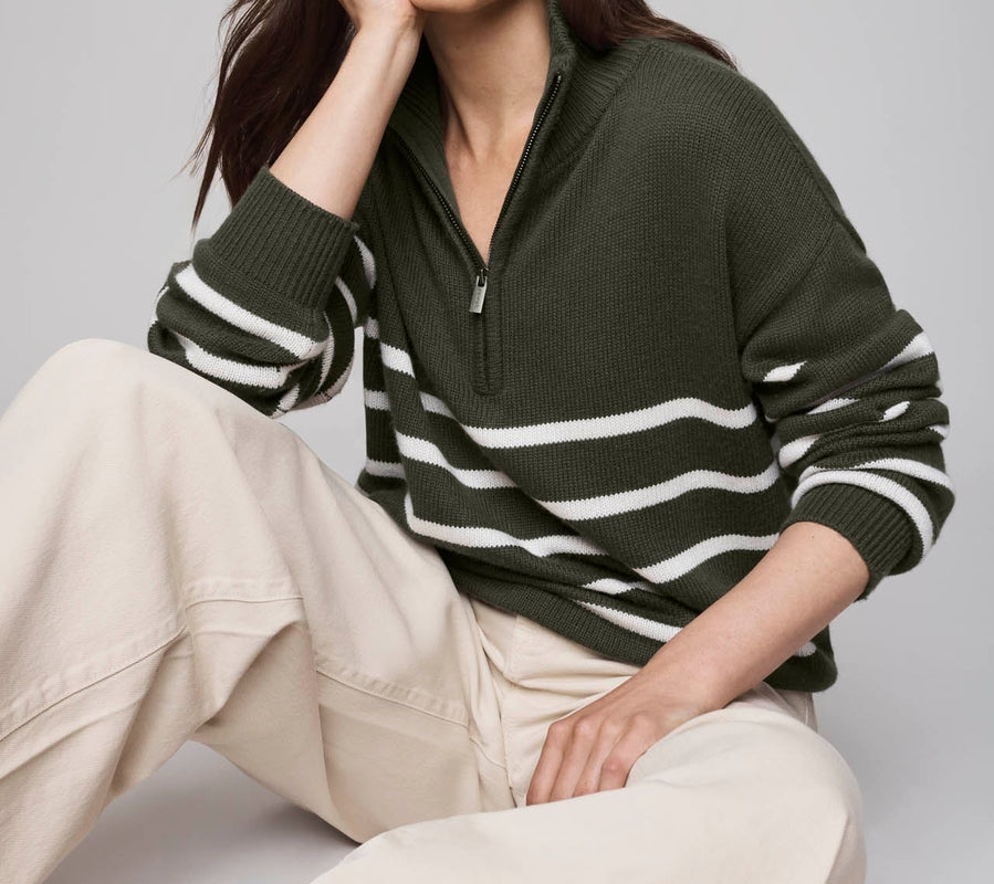 Stripe Quarter Zip Sweater