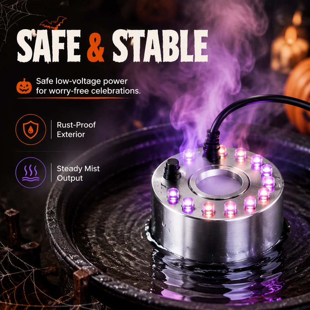 12-LED Ultrasonic Mist Maker Fogger – Creates cool mist & colourful light – Perfect for humidifiers, fountains or Halloween decor – runs quietly in water
