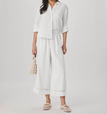 Linen Trim Button Top