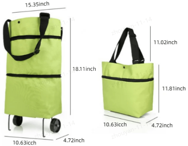 Convertible shopping tote – hides wheels, holds 20kg, expands with zipper!