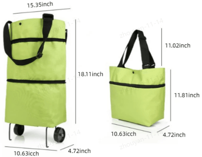Convertible shopping tote – hides wheels, holds 20kg, expands with zipper!