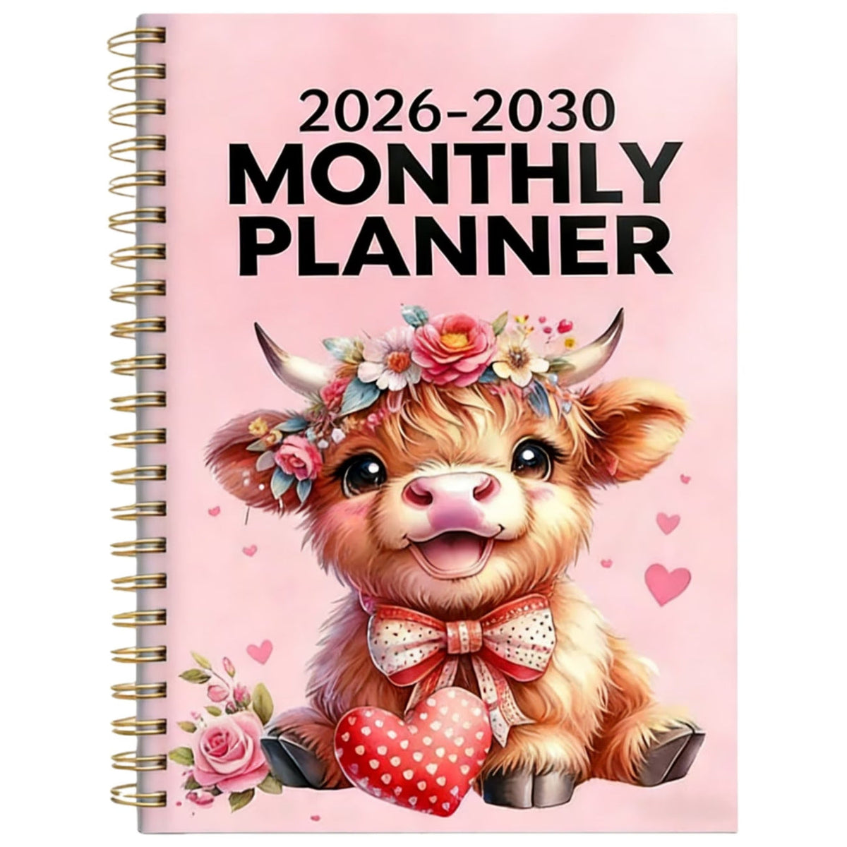 2030 Monthly Planner Cute Highland Cow 5-Year Calendar | Large Monthly Blocks for Long-Term Planning