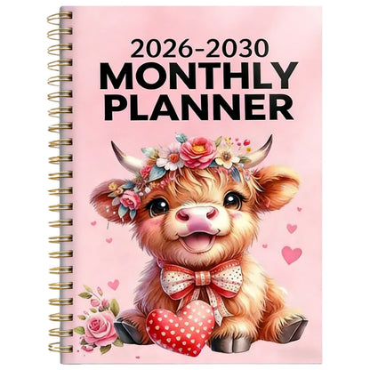 2030 Monthly Planner Cute Highland Cow 5-Year Calendar | Large Monthly Blocks for Long-Term Planning