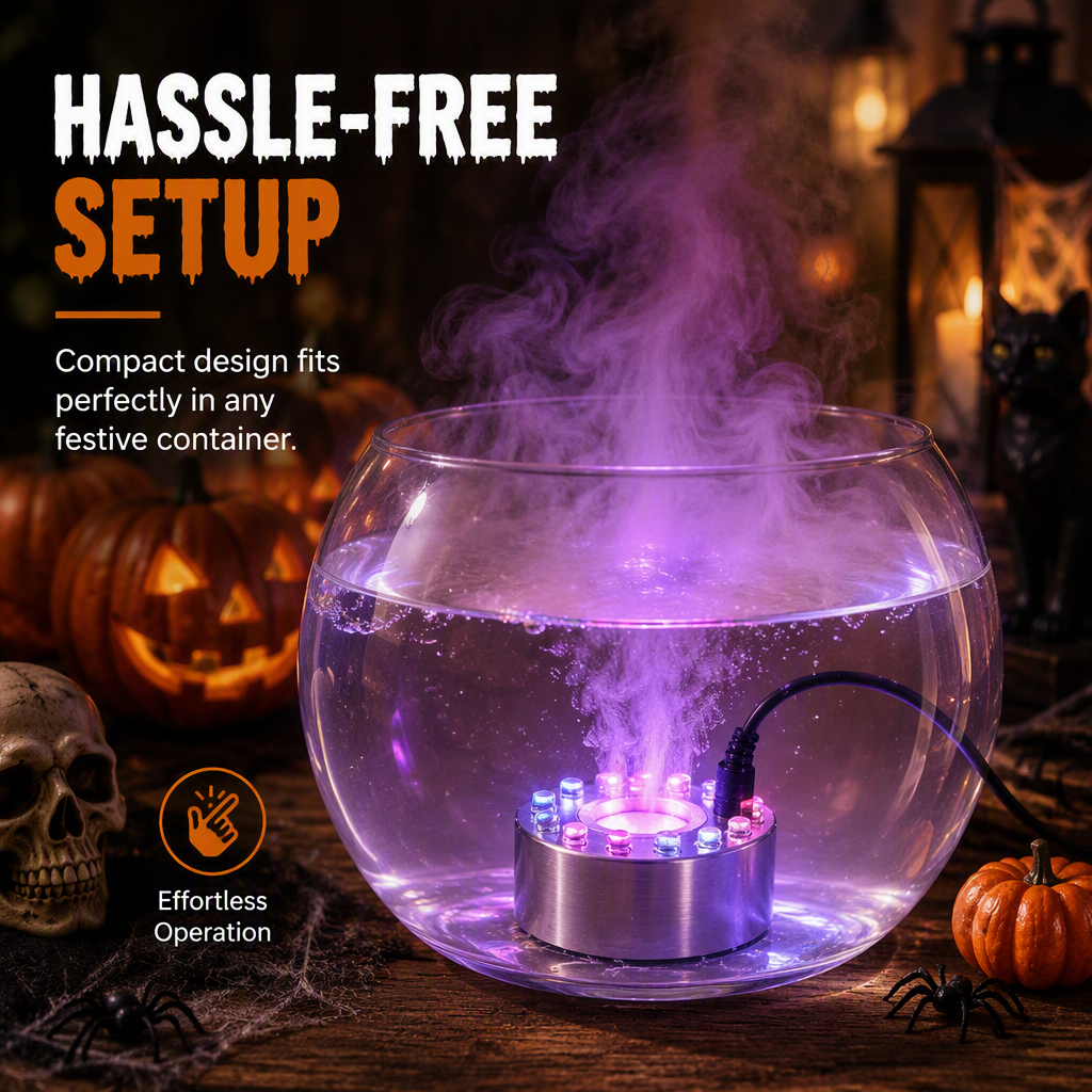 12-LED Ultrasonic Mist Maker Fogger – Creates cool mist & colourful light – Perfect for humidifiers, fountains or Halloween decor – runs quietly in water