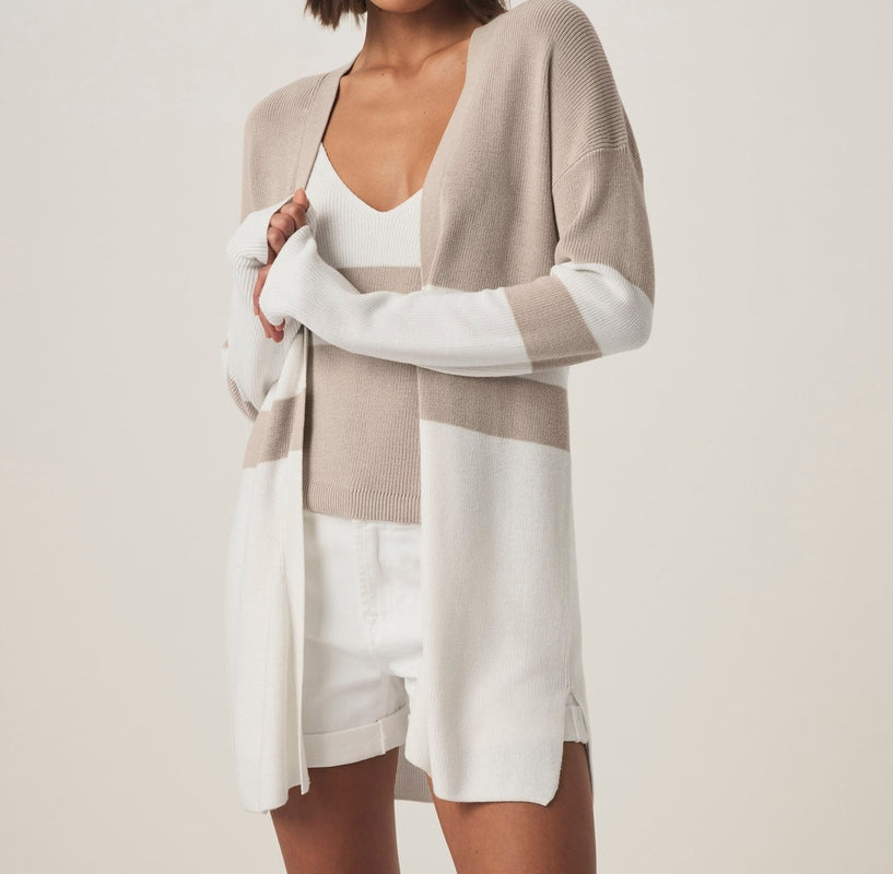 Draped Stripe Open Cardigan