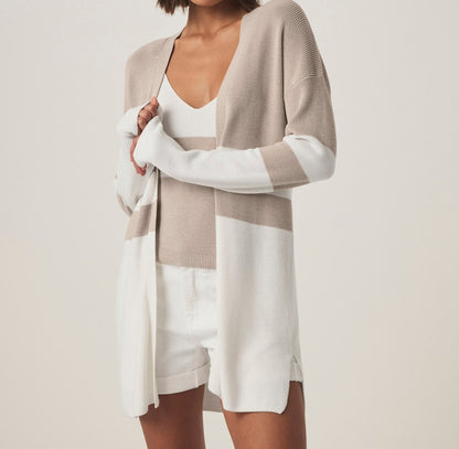 Draped Stripe Open Cardigan