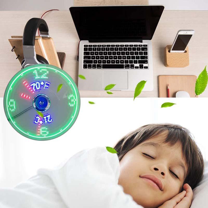 USB Fan with LED Clock Lighting