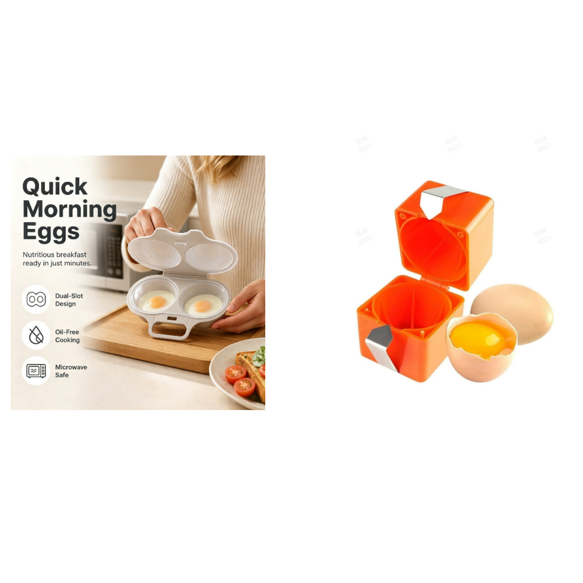 Microwave Egg Poacher——Dual‑cavity, non‑stick & easy clean. Healthier than frying – stock up & save!