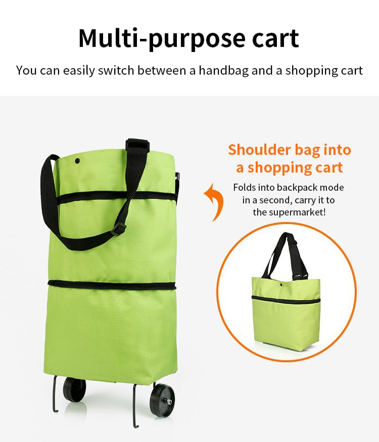 Convertible shopping tote – hides wheels, holds 20kg, expands with zipper!