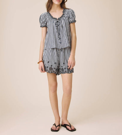 Layered Gingham Sleeve Top