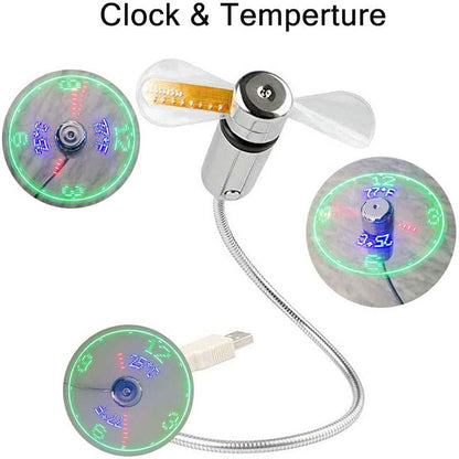 USB Fan with LED Clock Lighting