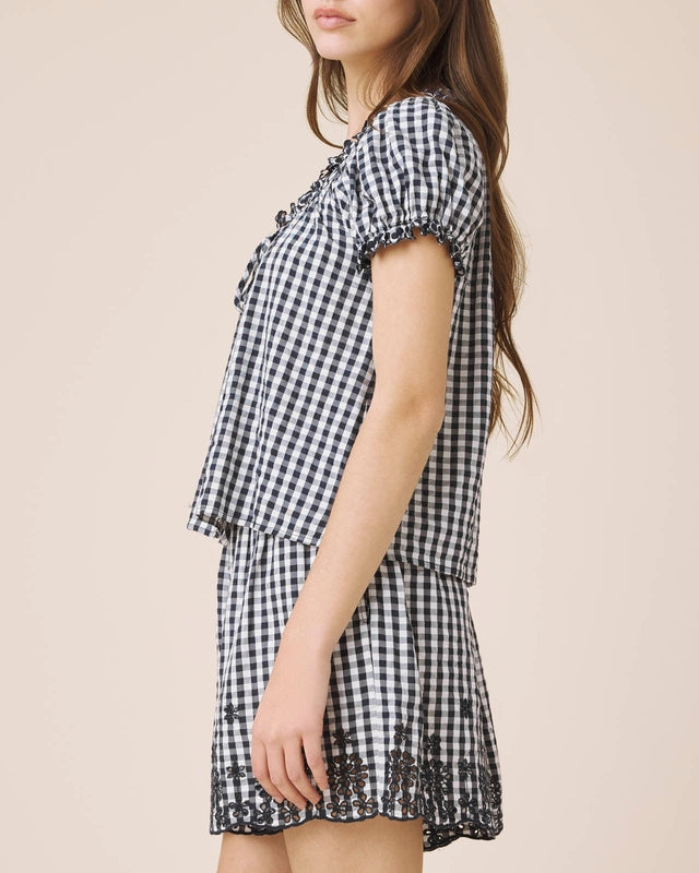 Layered Gingham Sleeve Top
