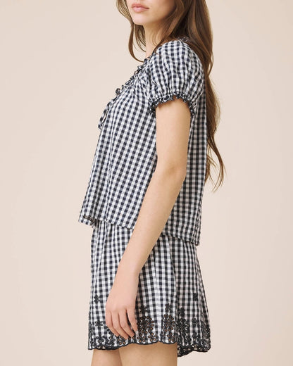 Layered Gingham Sleeve Top