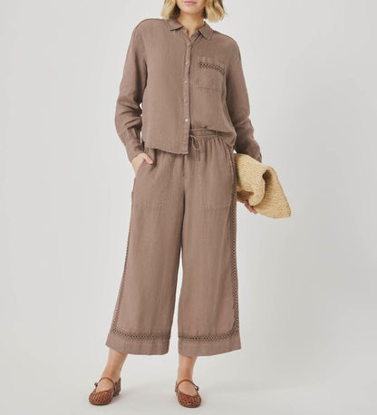 Linen Trim Button Top