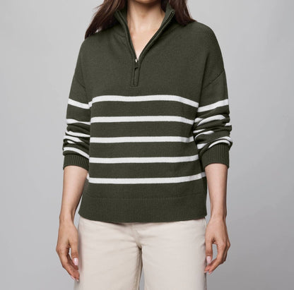 Stripe Quarter Zip Sweater