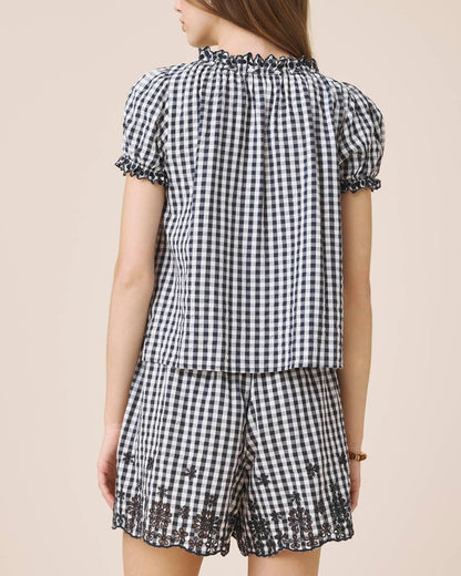 Layered Gingham Sleeve Top