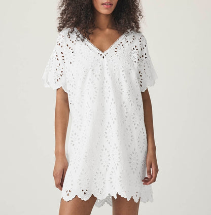 Structured Draped Eyelet Dress