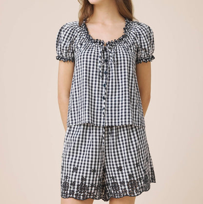 Layered Gingham Sleeve Top