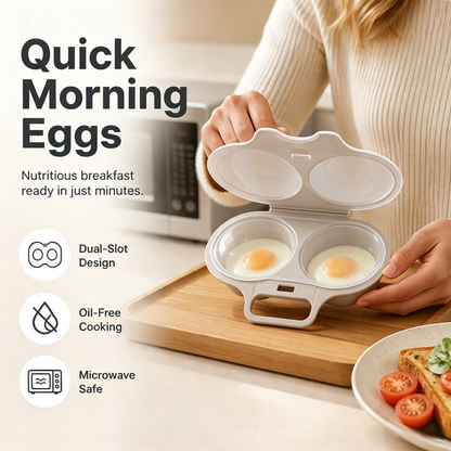 Microwave Egg Poacher——Dual‑cavity, non‑stick & easy clean. Healthier than frying – stock up & save!