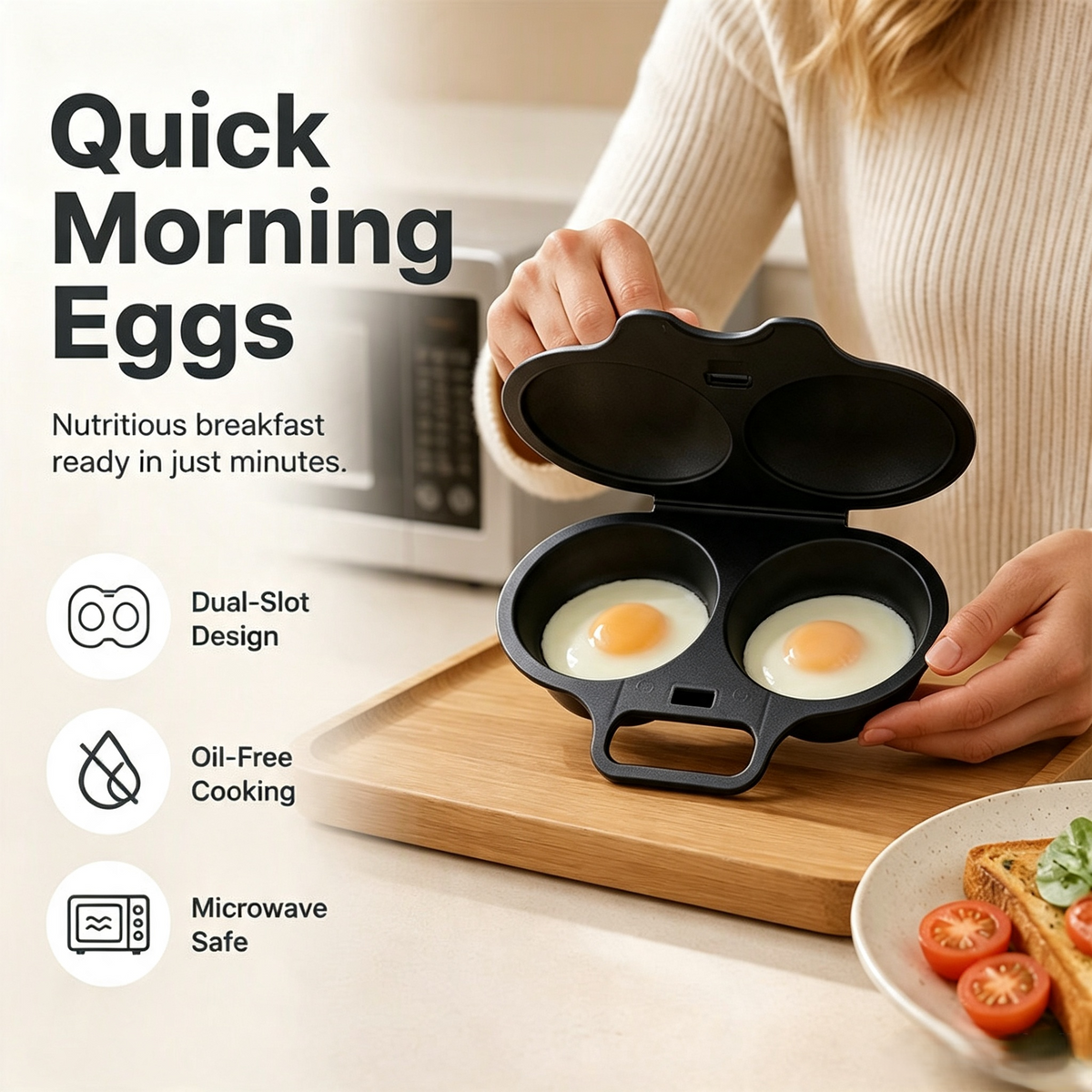 Microwave Egg Poacher——Dual‑cavity, non‑stick & easy clean. Healthier than frying – stock up & save!