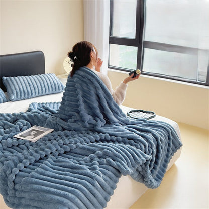 Thickened rabbit plush&milk velvet cover blanket