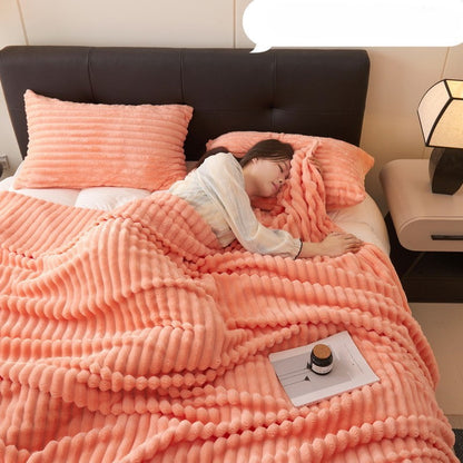 Thickened rabbit plush&milk velvet cover blanket