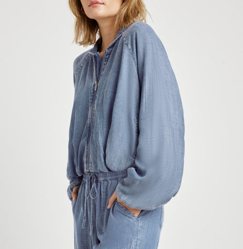 Layered Indigo Bomber Jacket