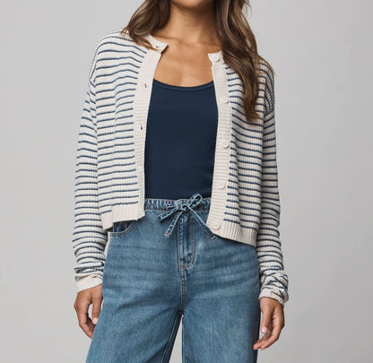 Casual Stripe Crop Cardigan