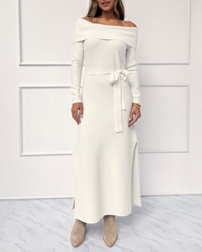 Plain Shoulder Sweater Dress