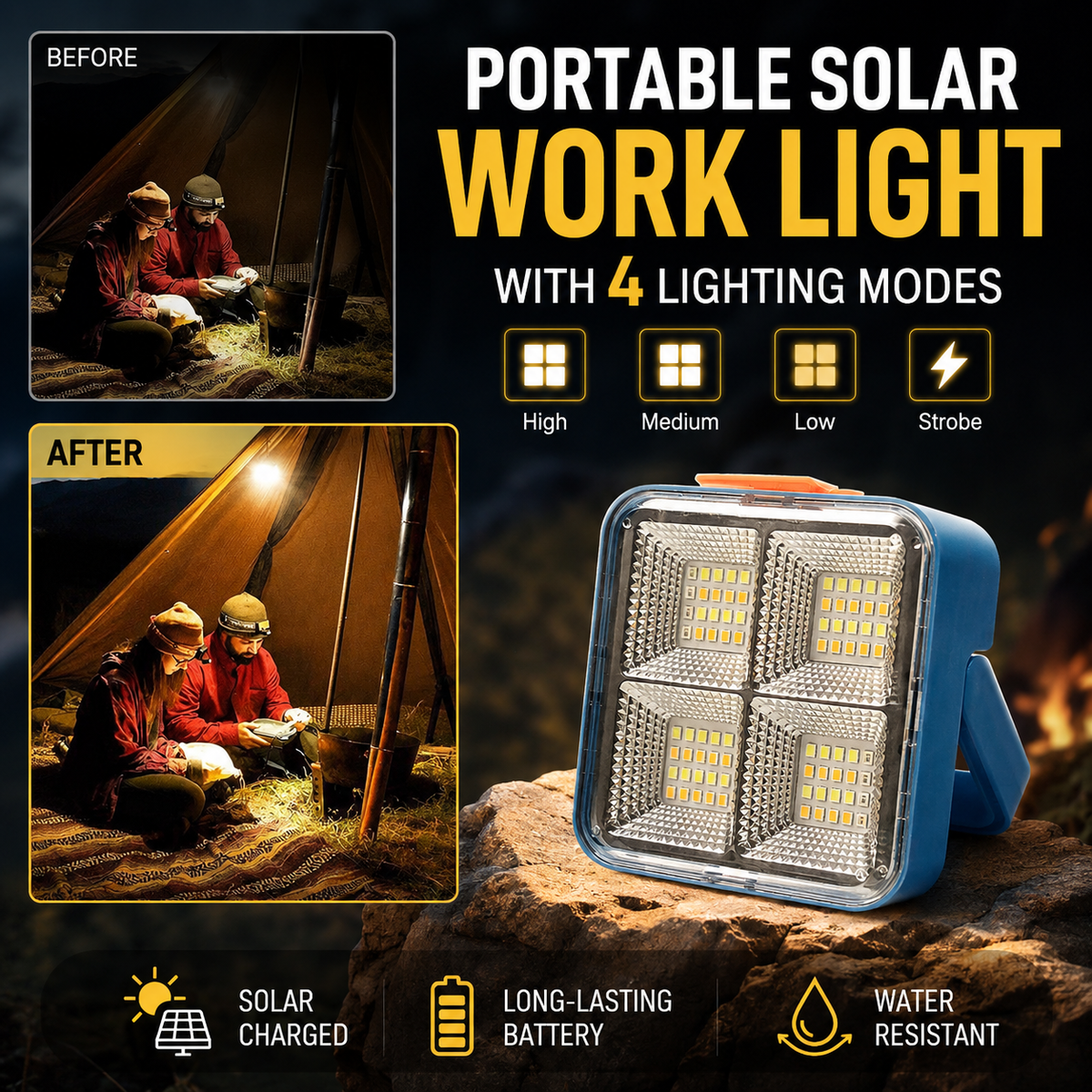 Portable Solar Work Light with 4 Lighting Modes
