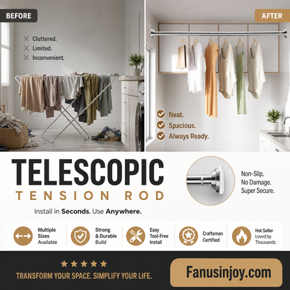 Create storage space anywhere anytime！Adjustable No-Drill Tension Rod