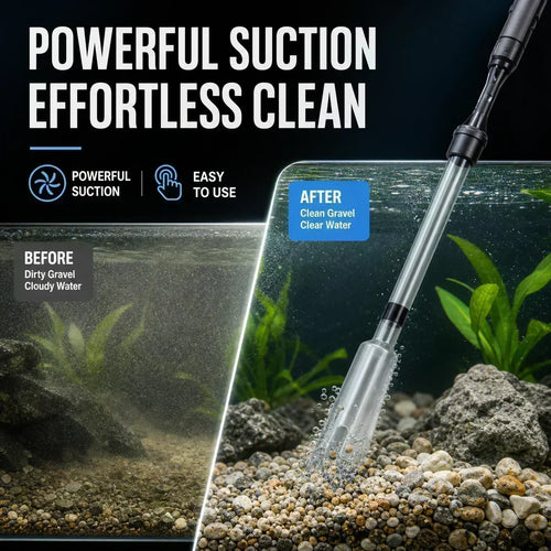 Electric Aquarium Gravel Cleaner—battery-operated, adjustable length, and easy to use—suitable for all aquariums