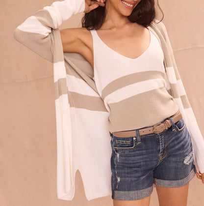 Draped Stripe Open Cardigan