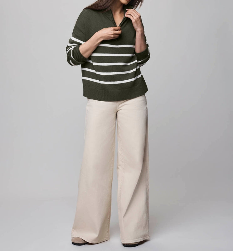 Stripe Quarter Zip Sweater