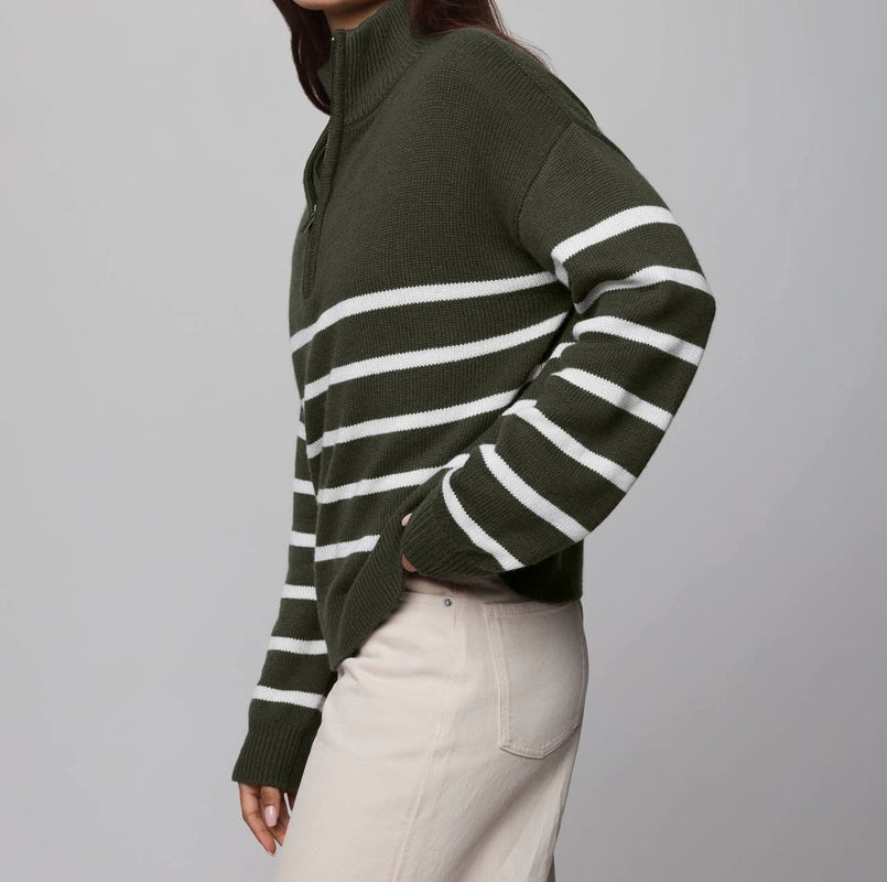 Stripe Quarter Zip Sweater