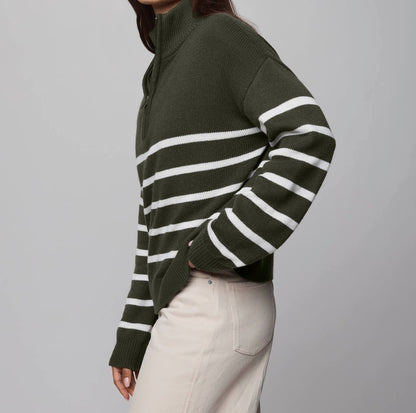 Stripe Quarter Zip Sweater