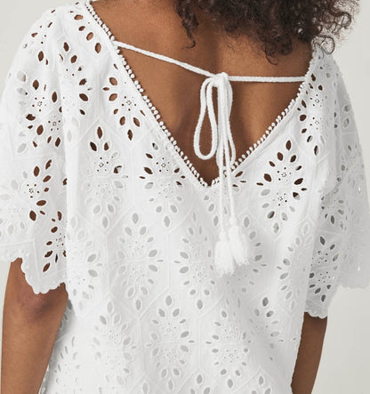 Structured Draped Eyelet Dress