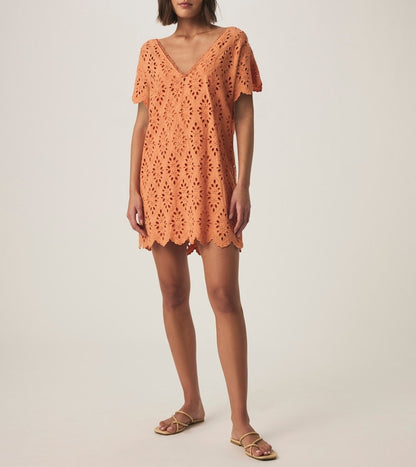Structured Draped Eyelet Dress