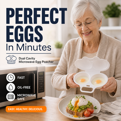 Microwave Egg Poacher——Dual‑cavity, non‑stick & easy clean. Healthier than frying – stock up & save!