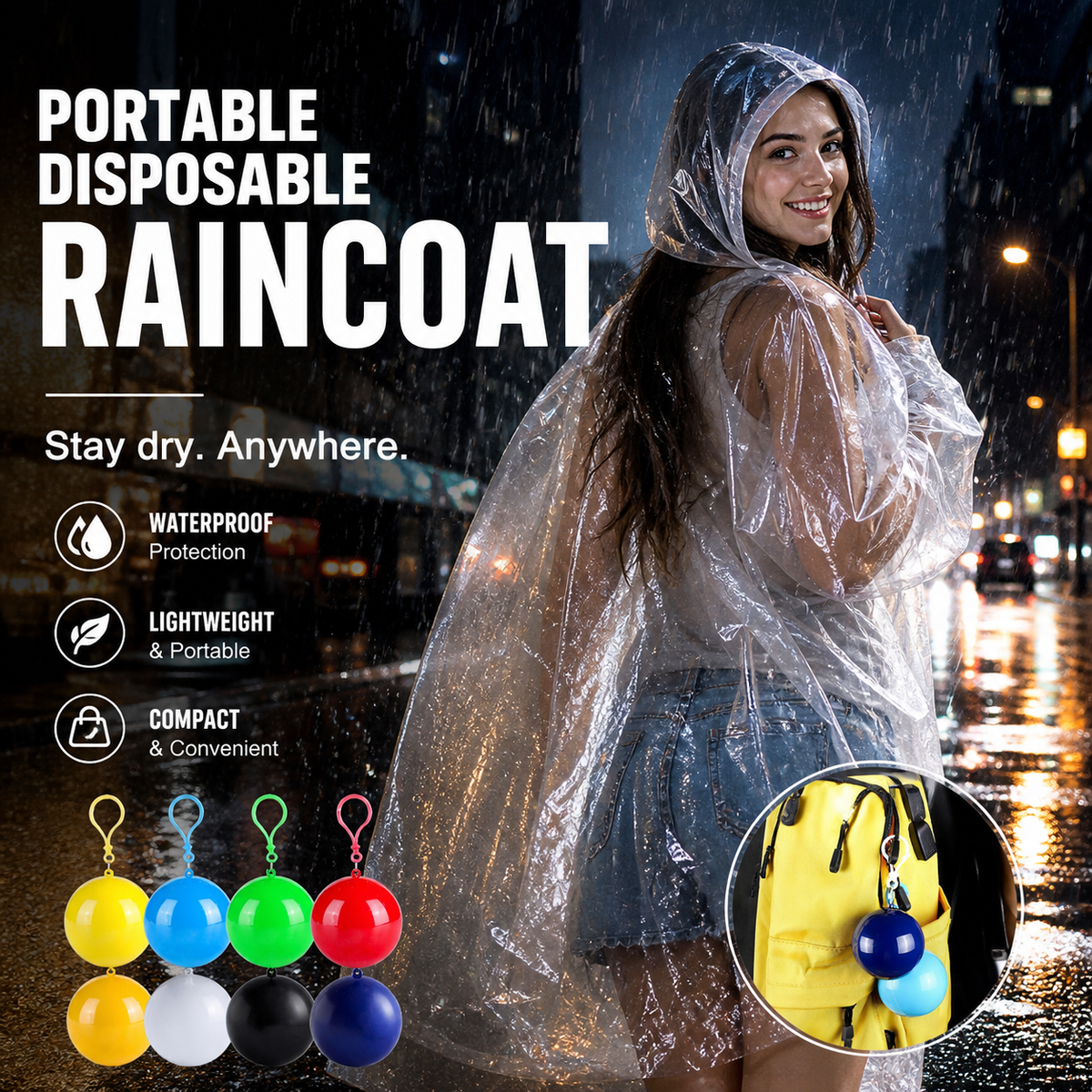 Pocket-Size Disposable Raincoat for Unexpected Showers