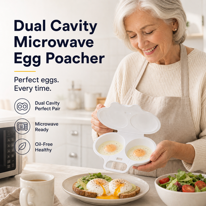 Microwave Egg Poacher——Dual‑cavity, non‑stick & easy clean. Healthier than frying – stock up & save!