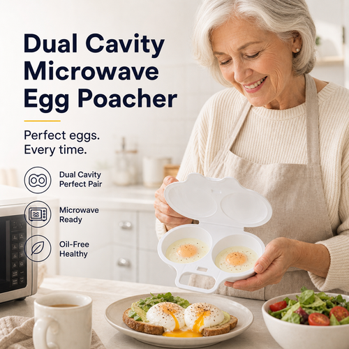 Microwave Egg Poacher——Dual‑cavity, non‑stick & easy clean. Healthier than frying – stock up & save!
