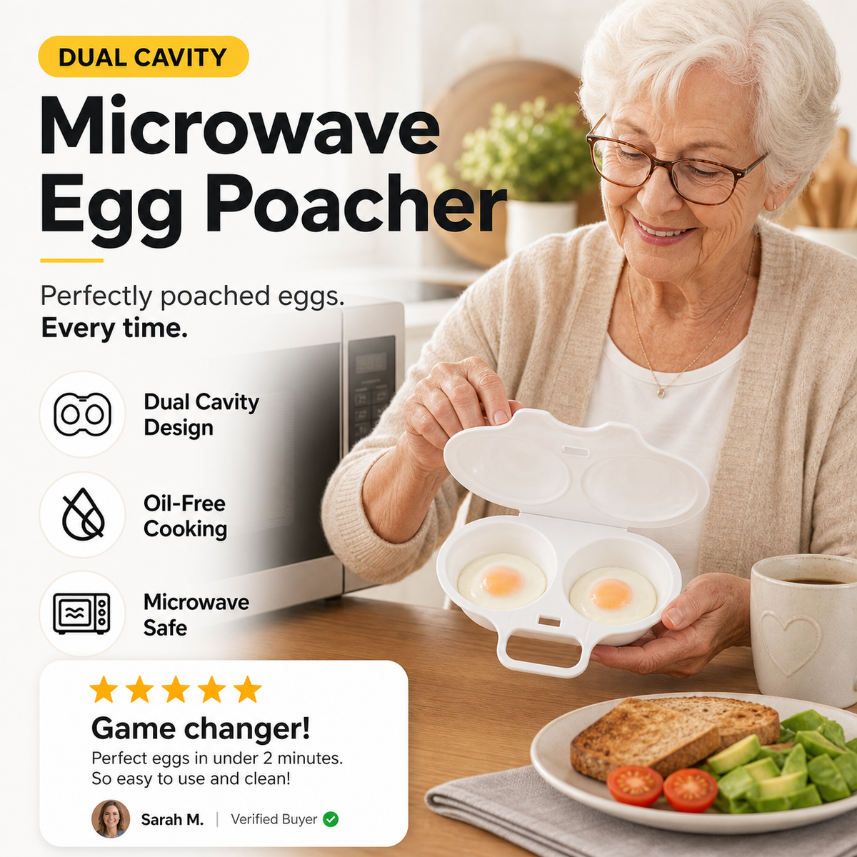 Microwave Egg Poacher——Dual‑cavity, non‑stick & easy clean. Healthier than frying – stock up & save!