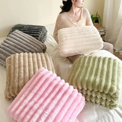 Thickened rabbit plush&milk velvet cover blanket