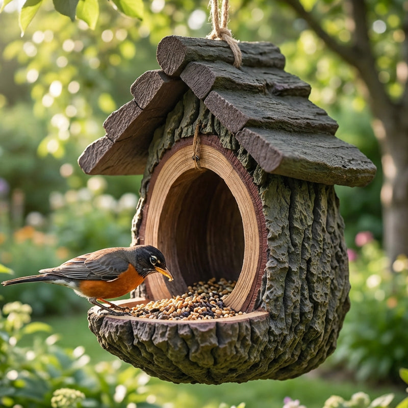 Outdoor Bird Feeder with Realistic Tree Stump Design | Garden Decor & Wildlife Sanctuary in One!