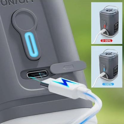 Rechargeable Camping Air Pump – LED Light, Fast Inflation, Compact –