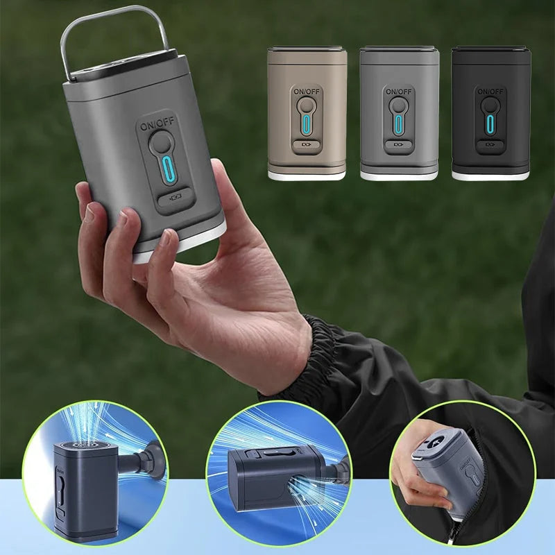 Rechargeable Camping Air Pump – LED Light, Fast Inflation, Compact –